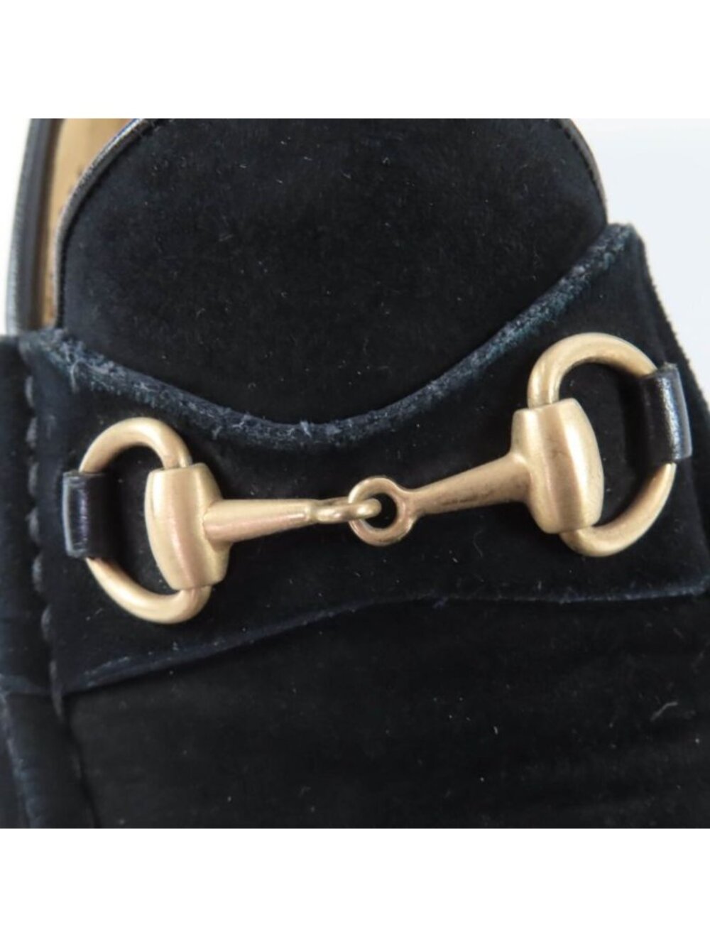 Gucci Vintage Horsebit Suede Leather Loafers Black Gold 6 - Picture 8 of 12